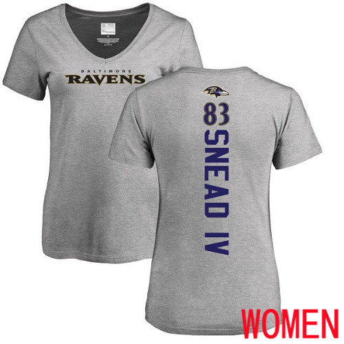 Baltimore Ravens Ash Women Willie Snead IV Backer V-Neck NFL Football #83 T Shirt